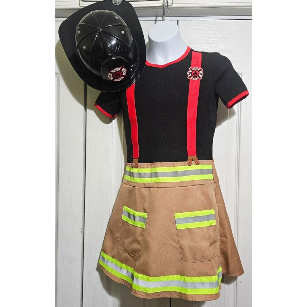 Wild Firefighter Girls Costume 8-10 Dress Helmet Hat Halloween Kid Fire Uniform
